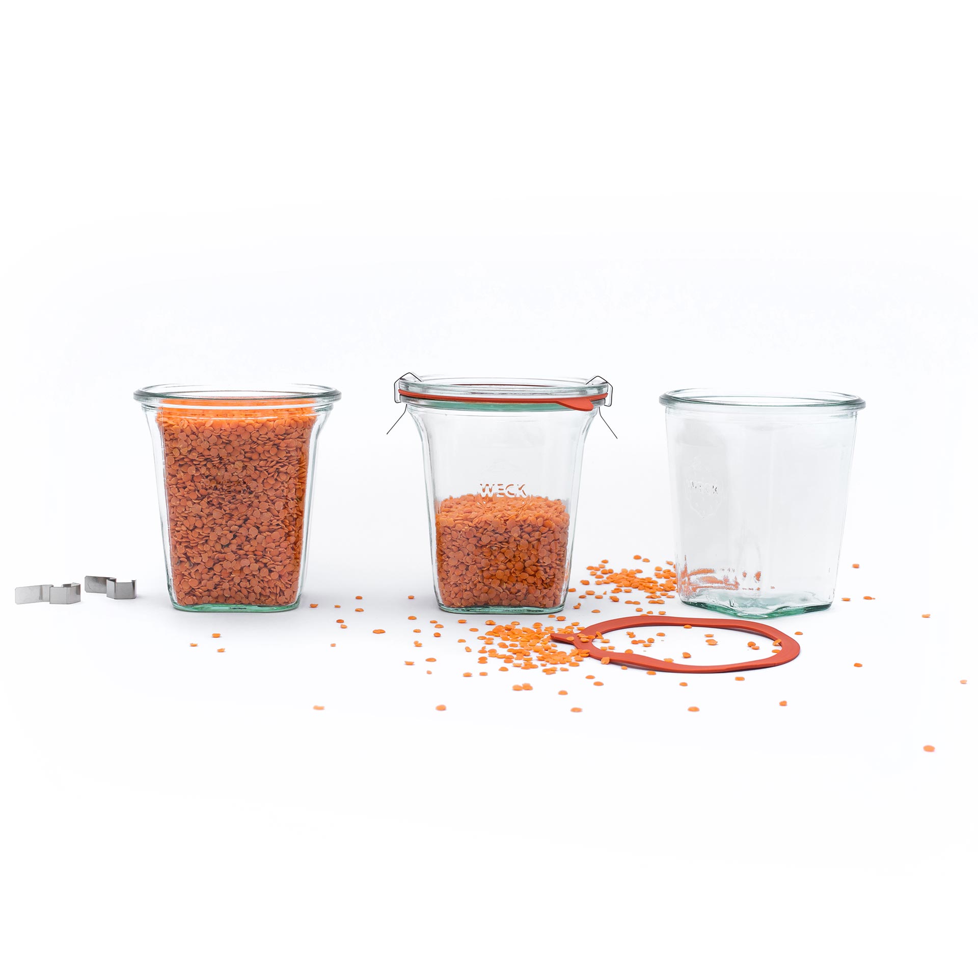 Zavařovací sklenice WECK Quadro 545 ml s víčkem, set 6 ks