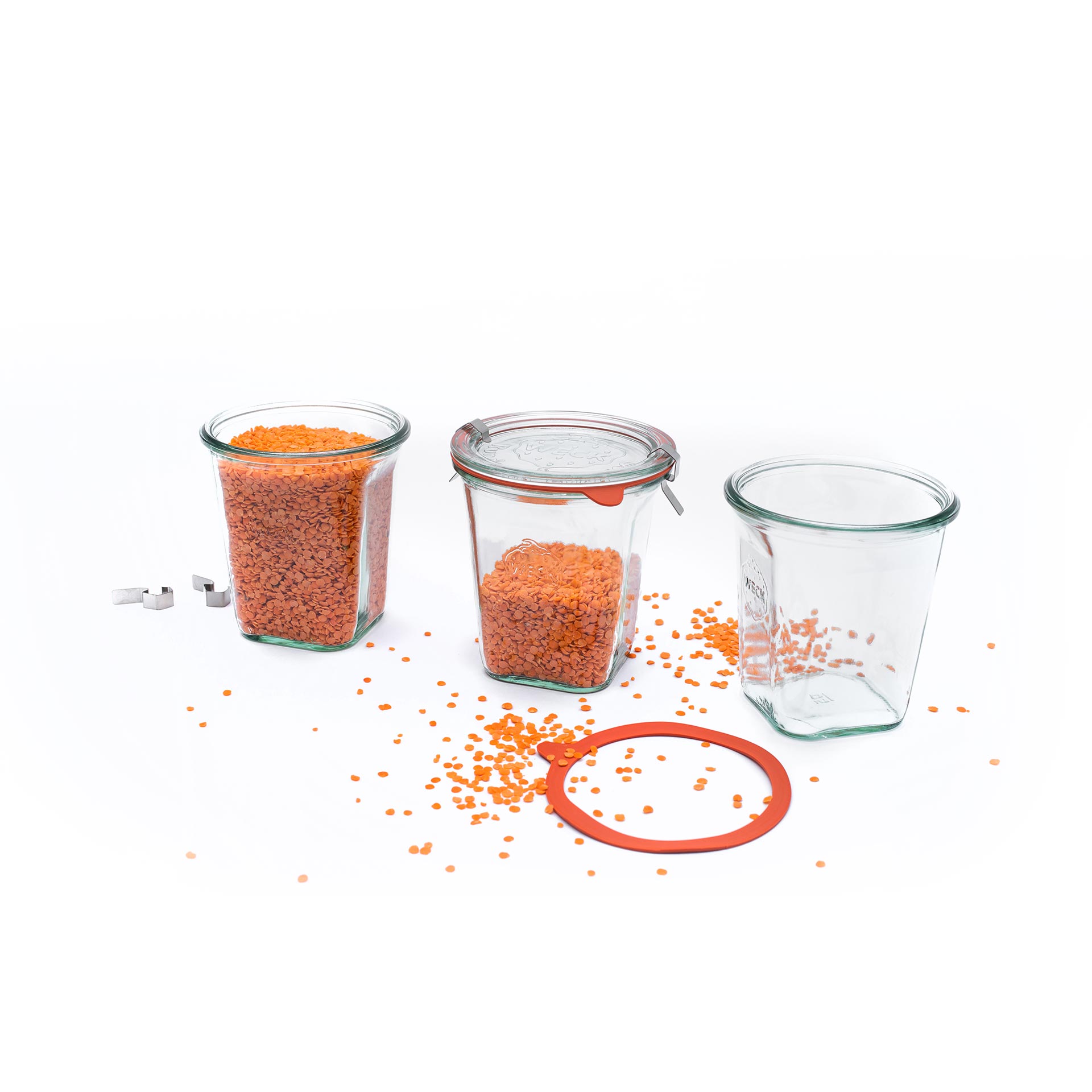 Zavařovací sklenice WECK Quadro 545 ml s víčkem, set 6 ks
