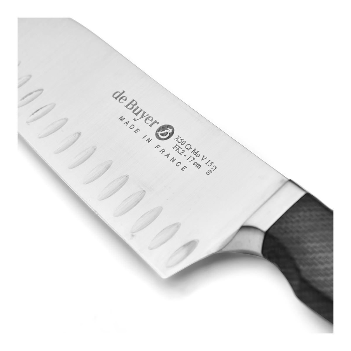 De Buyer Santoku nůž FK2 – čepel 17,5 cm, karbonová rukojeť (scalloped)