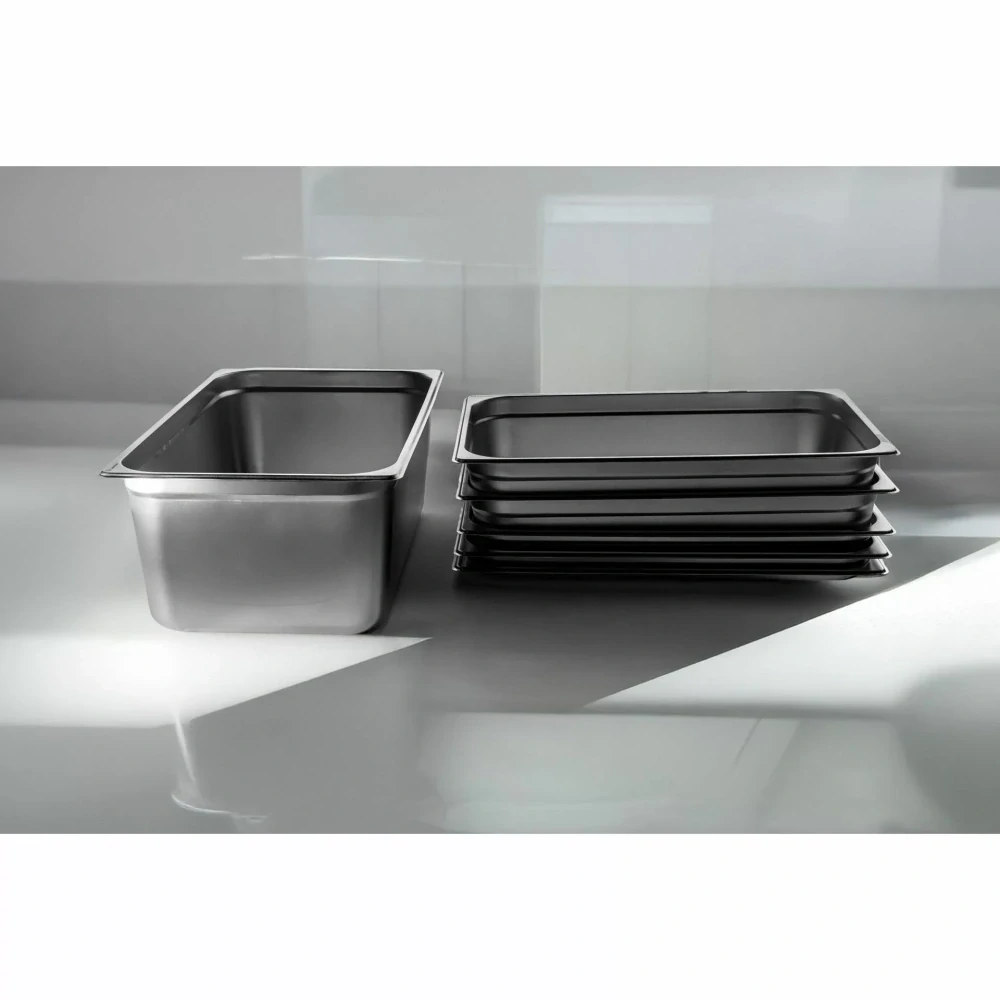 Nerezová gastronádoba GN 1/1 Caterware – 18/10, pro gastro provoz mm) – nerez 18/10, tloušťka 0,55–0,7 mm, kompatibilní se standardem EN 631, pro konvektomat, výdej i chlazení
