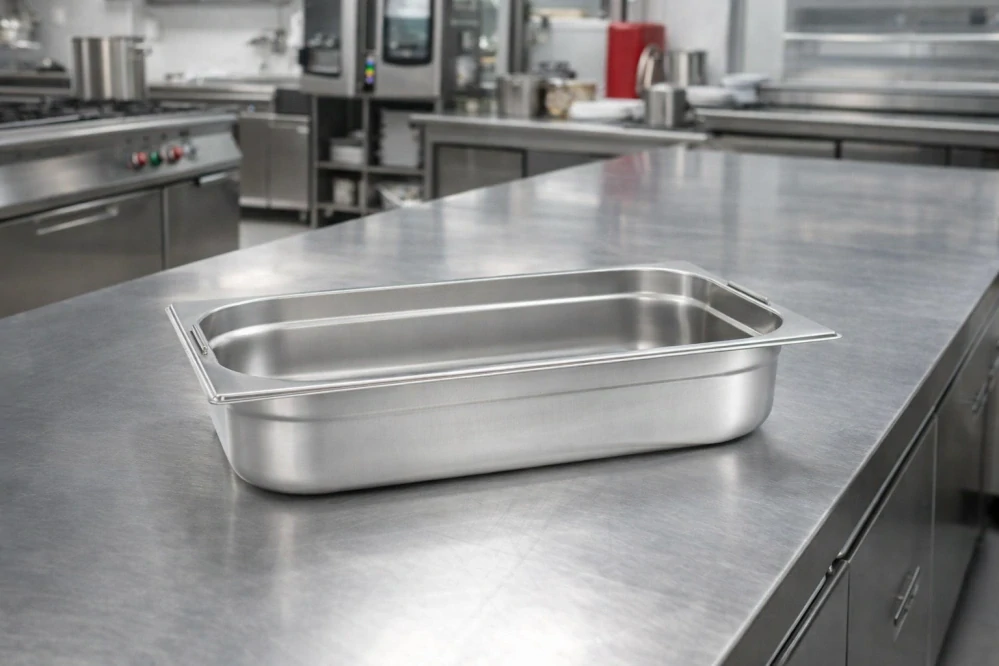 Nerezová gastronádoba GN 1/1 Standard s úchyty – plná, nerez 18/10 (hloubka dle varianty), 100 mm