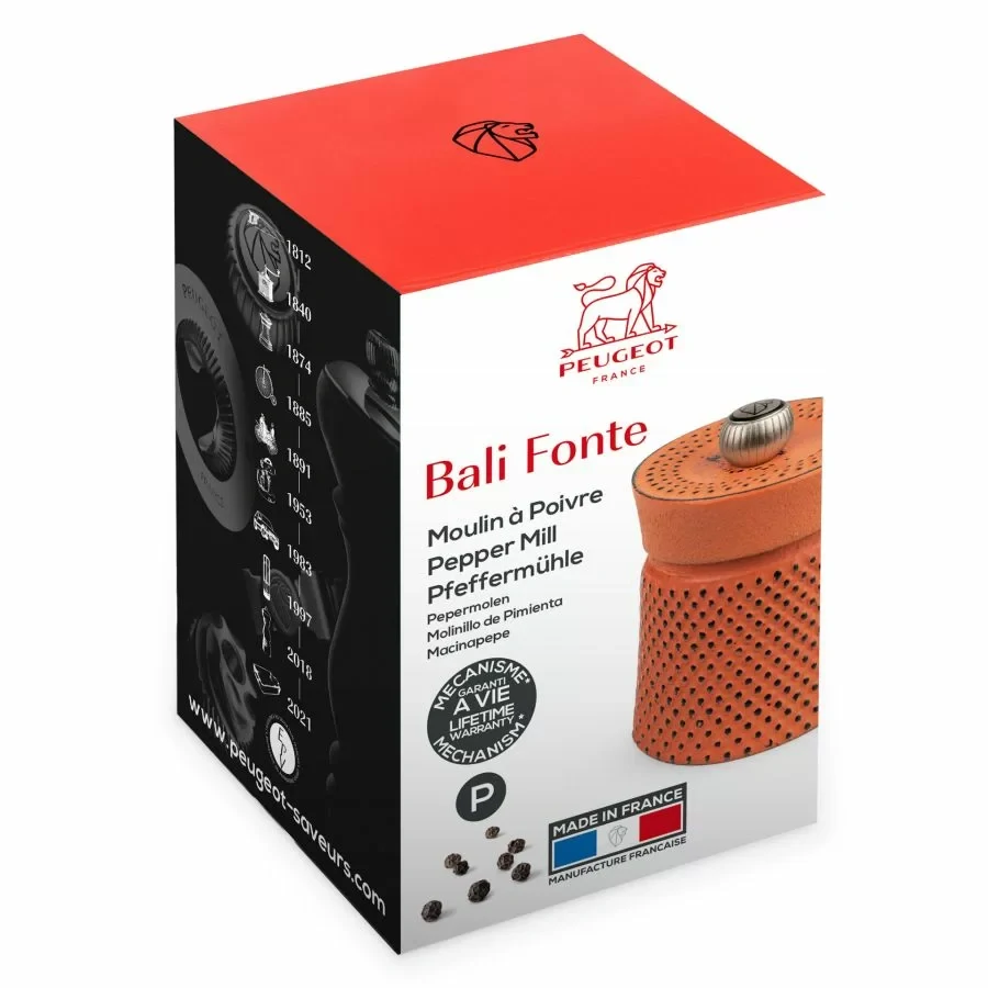 Peugeot Bali Fonte ruční mlýnek na pepř z litiny 8 cm – oranžový (Peach), sečuánský pepř (SKU 35426)