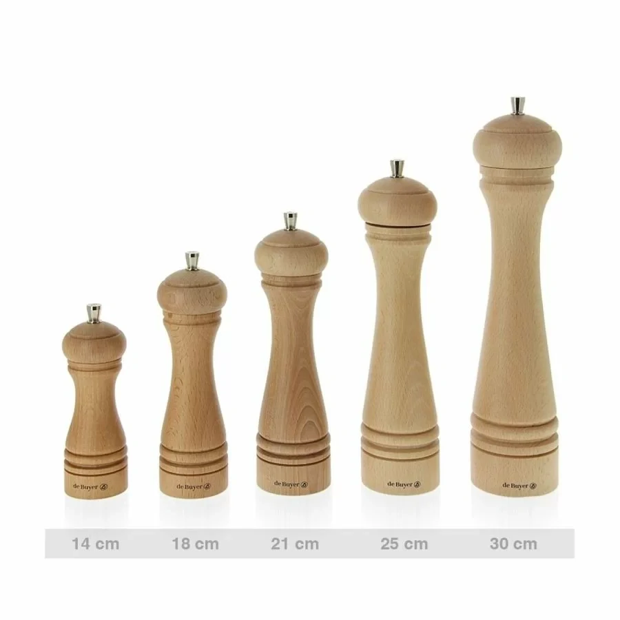 de Buyer Java ruční mlýnek na sůl 18 cm – přírodní dřevo, nerezová ocel, nerezový mechanismus, doživotní záruka
