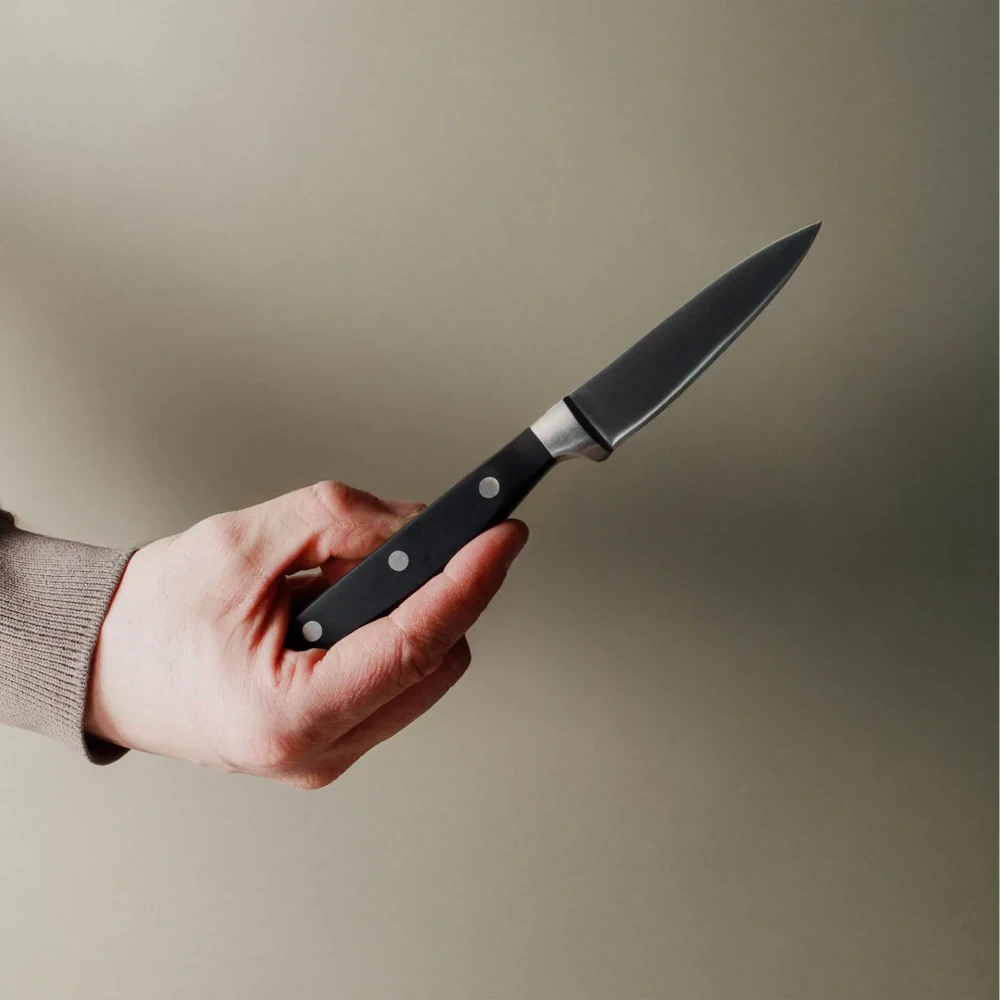 Kovaný nůž na zeleninu JustCut 9 cm – úzké ostří z nerezové oceli, černá nýtovaná rukojeť