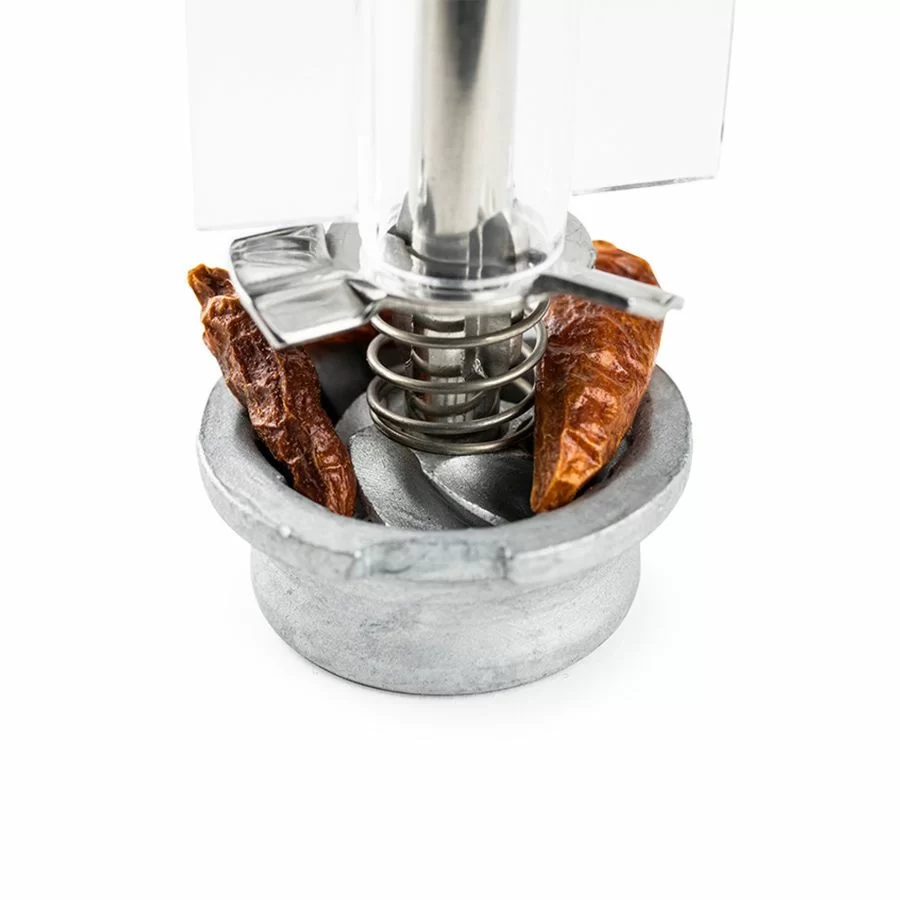 Peugeot Oléron ruční mlýnek na chilli 14 cm – přírodní bukové dřevo, transparentní akryl, ocelový mechanismus