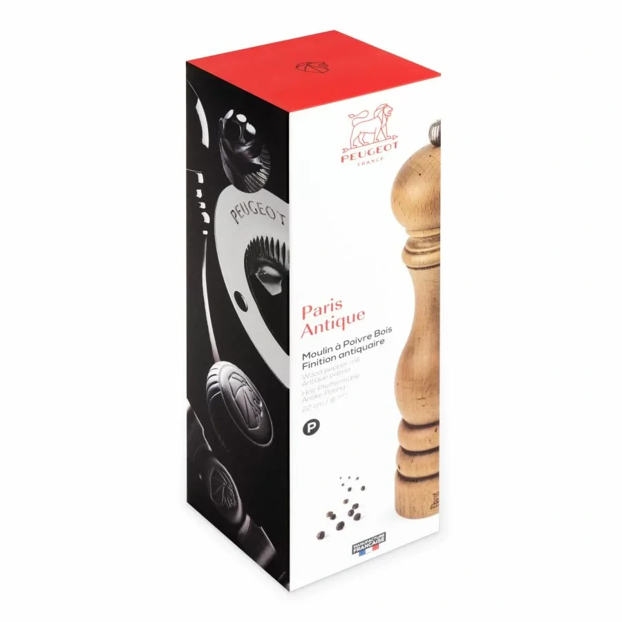 Peugeot Paris Antique ruční mlýnek na pepř 22 cm – bukové dřevo s patinou (SKU 30971)