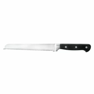 Kovaný nůž na chleba JustCut 20 cm – zoubkované ostří, nerezová ocel, černá nýtovaná rukojeť