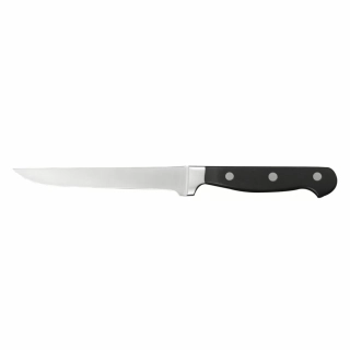 Kovaný vykosťovací nůž JustCut 15 cm – zakřivené ostří z nerezové oceli, černá nýtovaná rukojeť.