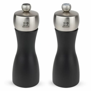 Peugeot Fidji sada mlýnků na sůl a pepř 15 cm – černý mat, bukové dřevo PEFC, nerezové hlavice, doživotní záruka na mechanismy