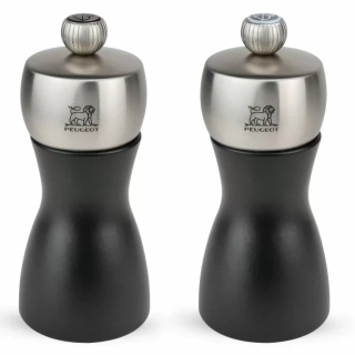 Peugeot Fidji sada mlýnků na sůl a pepř 12 cm – černý mat, bukové dřevo PEFC, nerezové hlavice, doživotní záruka na mechanismy