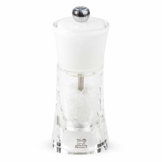 Peugeot Molène ruční mlýnek na sůl 14 cm – bílý akryl, speciální mechanismus pro mořskou sůl, elegantní moderní design