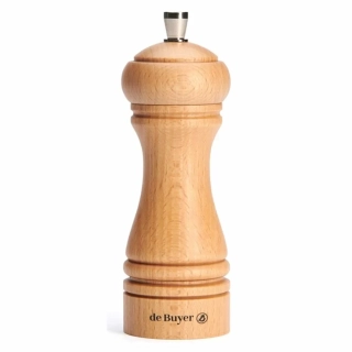 de Buyer Java ruční mlýnek na sůl 14 cm – přírodní dřevo, nerezová ocel, nerezový mechanismus, doživotní záruka